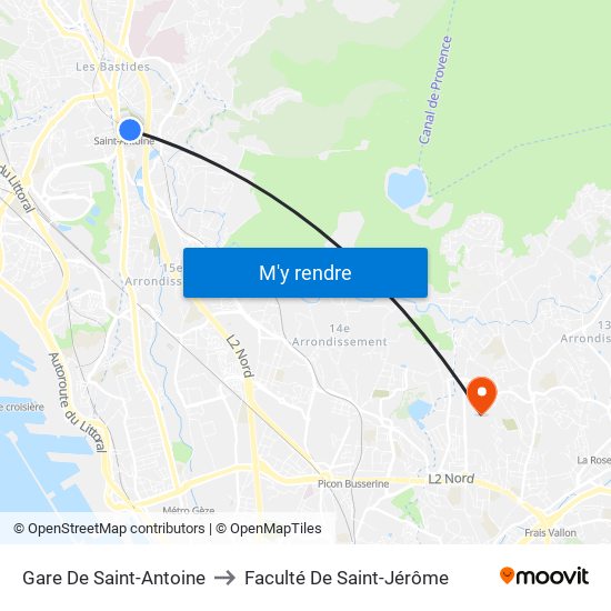Gare De Saint-Antoine to Faculté De Saint-Jérôme map