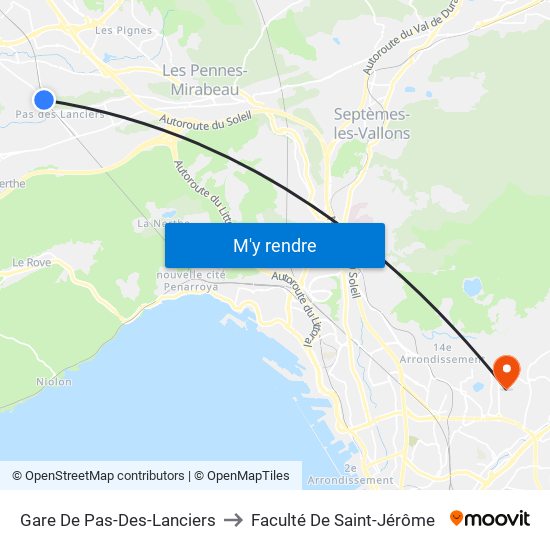 Gare De Pas-Des-Lanciers to Faculté De Saint-Jérôme map