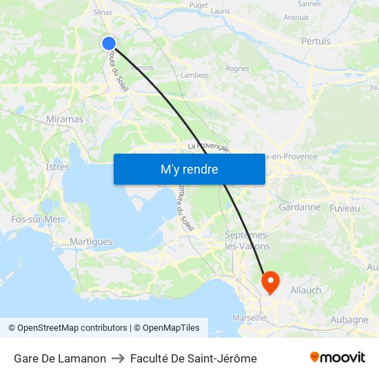 Gare De Lamanon to Faculté De Saint-Jérôme map