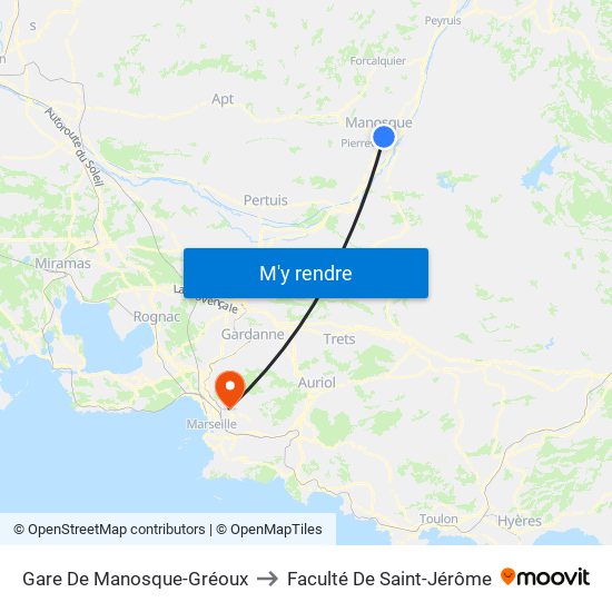 Gare De Manosque-Gréoux to Faculté De Saint-Jérôme map