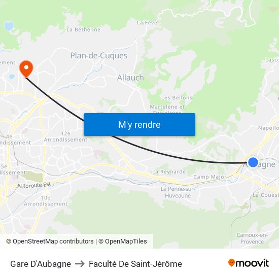 Gare D'Aubagne to Faculté De Saint-Jérôme map