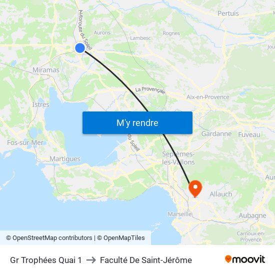 Gr Trophées Quai 1 to Faculté De Saint-Jérôme map