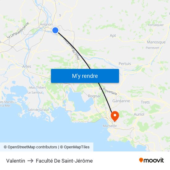 Valentin to Faculté De Saint-Jérôme map