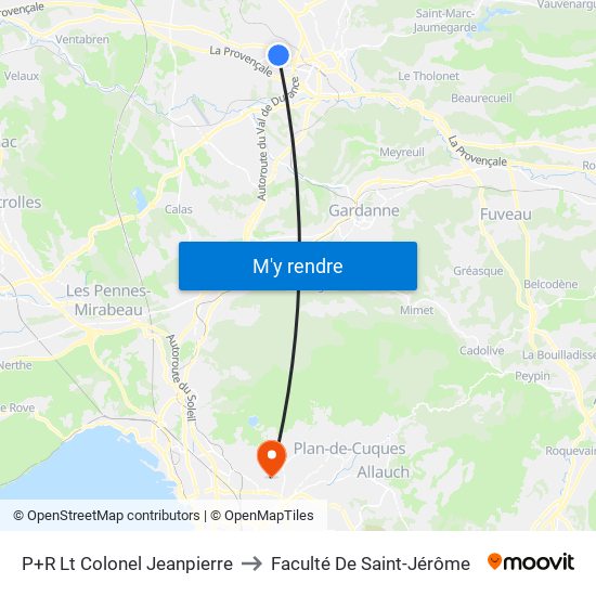P+R Lt Colonel Jeanpierre to Faculté De Saint-Jérôme map