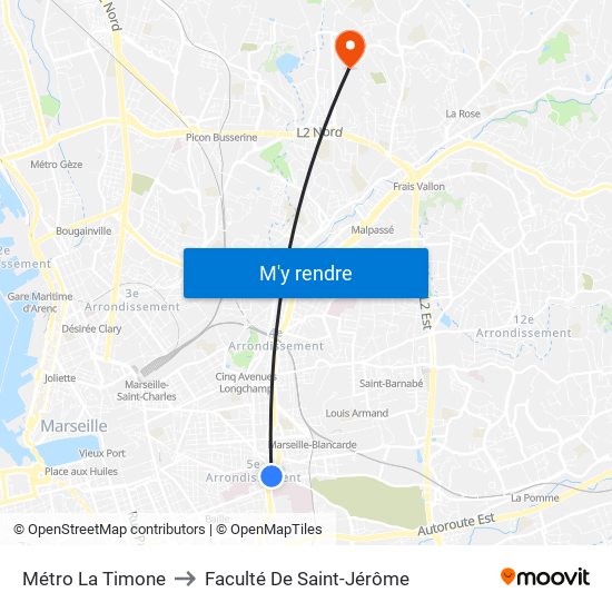 Métro La Timone to Faculté De Saint-Jérôme map