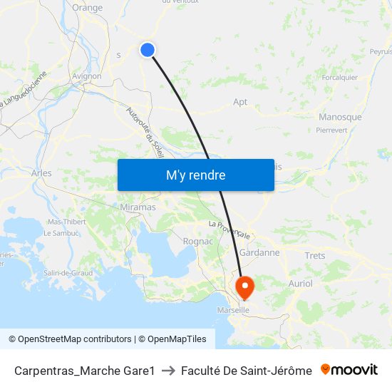 Carpentras_Marche Gare1 to Faculté De Saint-Jérôme map