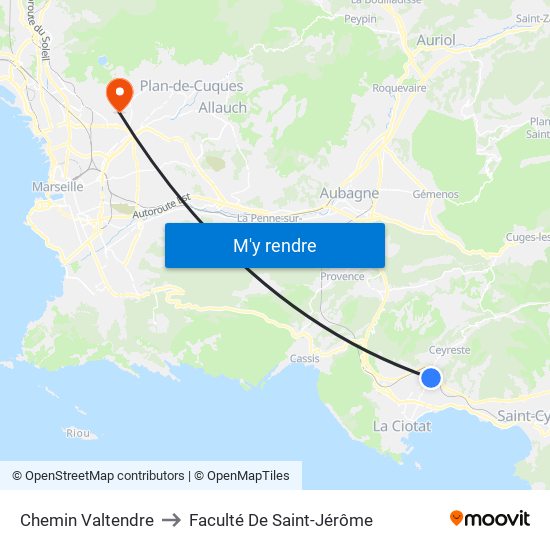Chemin Valtendre to Faculté De Saint-Jérôme map
