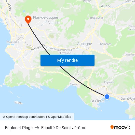 Esplanet Plage to Faculté De Saint-Jérôme map