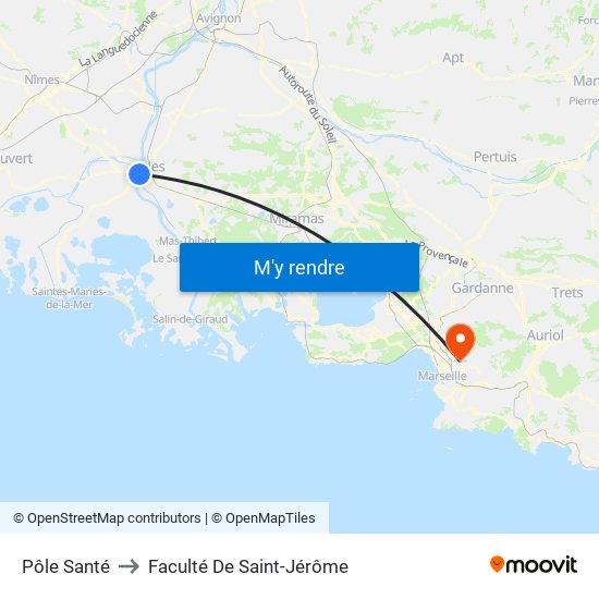 Pôle Santé to Faculté De Saint-Jérôme map