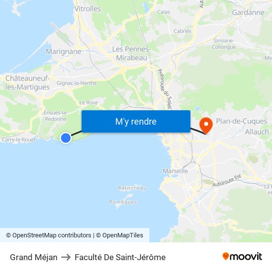 Grand Méjan to Faculté De Saint-Jérôme map