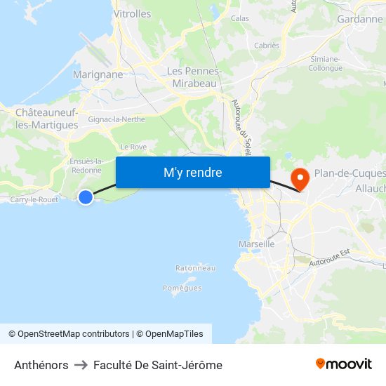 Anthénors to Faculté De Saint-Jérôme map