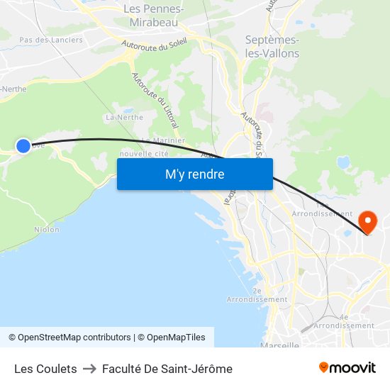 Les Coulets to Faculté De Saint-Jérôme map