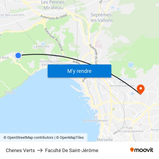 Chenes Verts to Faculté De Saint-Jérôme map