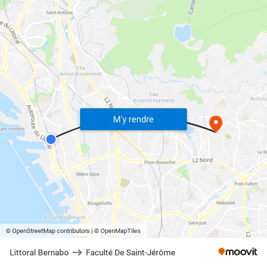 Littoral Bernabo to Faculté De Saint-Jérôme map