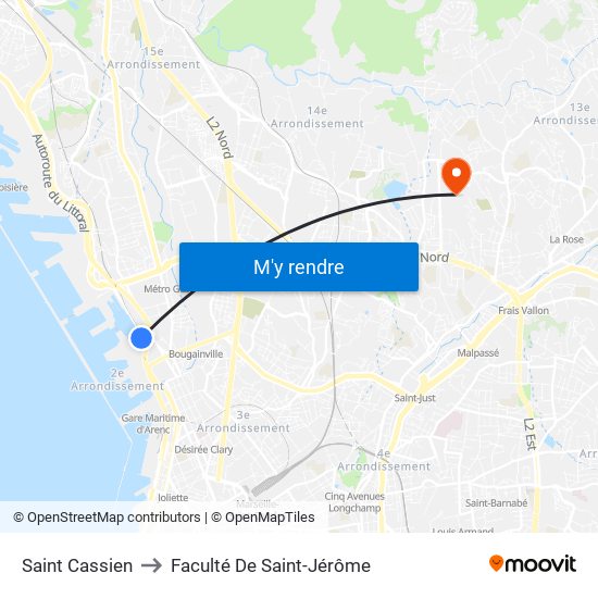 Saint Cassien to Faculté De Saint-Jérôme map
