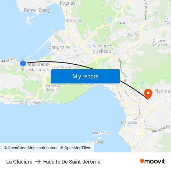 La Glacière to Faculté De Saint-Jérôme map