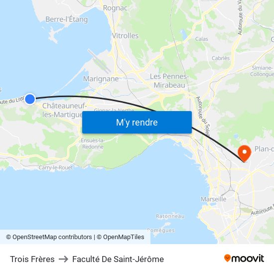 Trois Frères to Faculté De Saint-Jérôme map