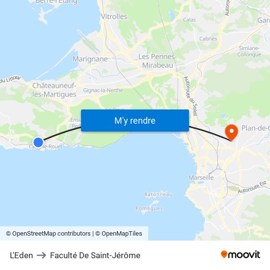 L'Eden to Faculté De Saint-Jérôme map