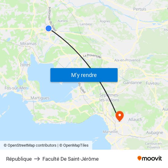 République to Faculté De Saint-Jérôme map