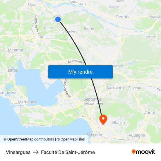 Vinsargues to Faculté De Saint-Jérôme map