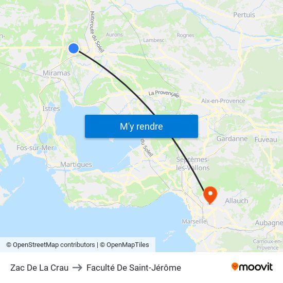 Zac De La Crau to Faculté De Saint-Jérôme map