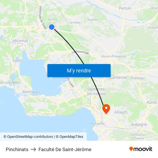 Pinchinats to Faculté De Saint-Jérôme map