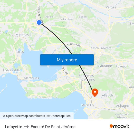 Lafayette to Faculté De Saint-Jérôme map