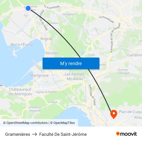 Gramenières to Faculté De Saint-Jérôme map