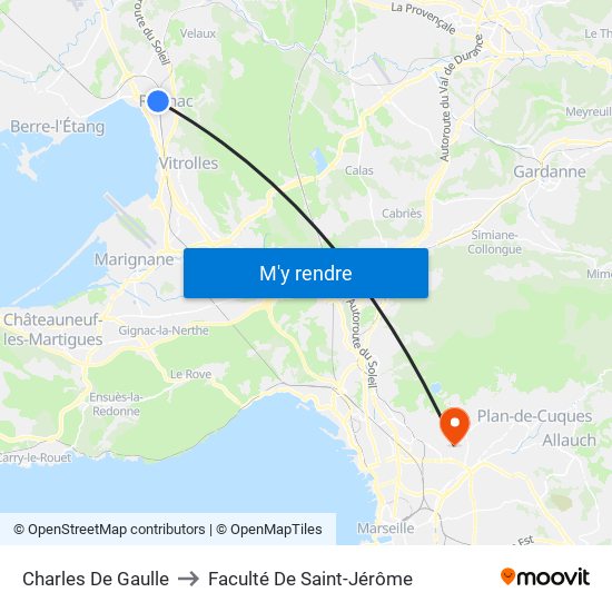 Charles De Gaulle to Faculté De Saint-Jérôme map