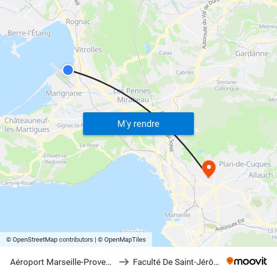 Aéroport Marseille-Provence to Faculté De Saint-Jérôme map