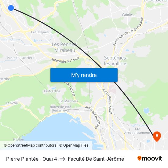 Pierre Plantée - Quai 4 to Faculté De Saint-Jérôme map