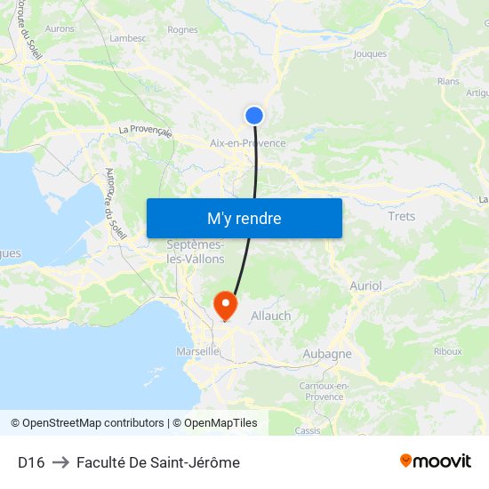 D16 to Faculté De Saint-Jérôme map