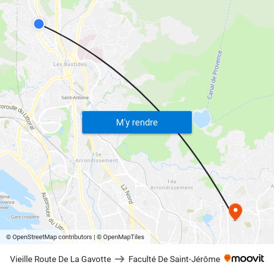 Vieille Route De La Gavotte to Faculté De Saint-Jérôme map