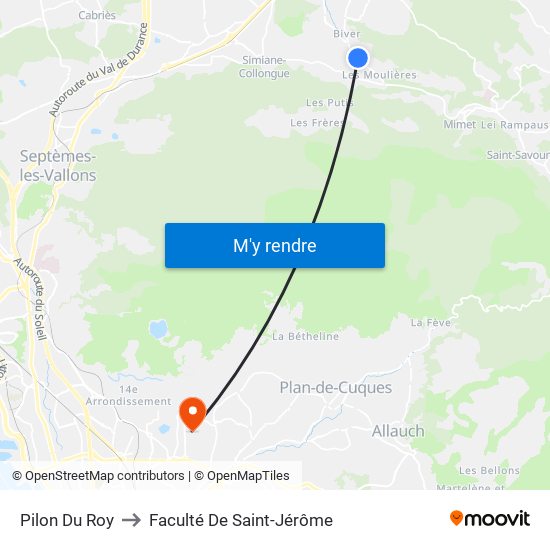 Pilon Du Roy to Faculté De Saint-Jérôme map