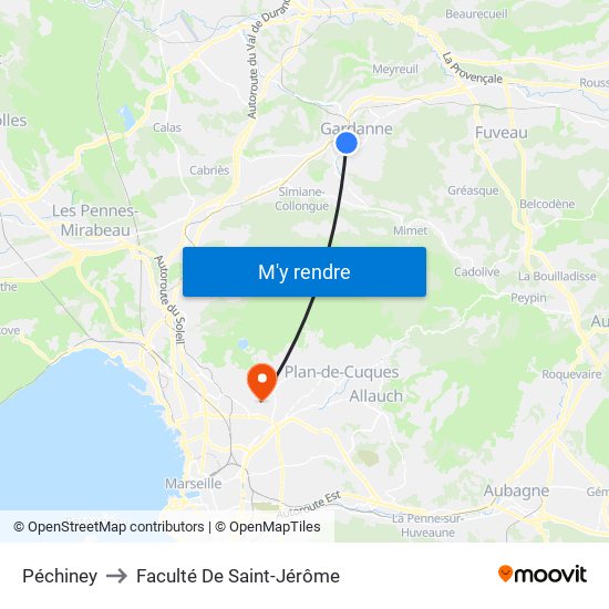 Péchiney to Faculté De Saint-Jérôme map