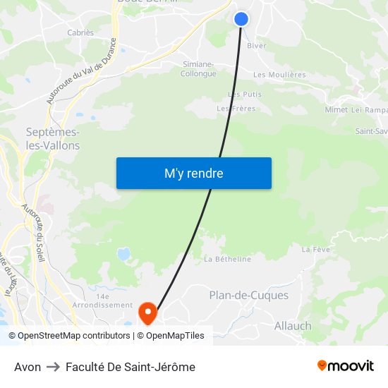 Avon to Faculté De Saint-Jérôme map