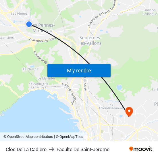 Clos De La Cadière to Faculté De Saint-Jérôme map