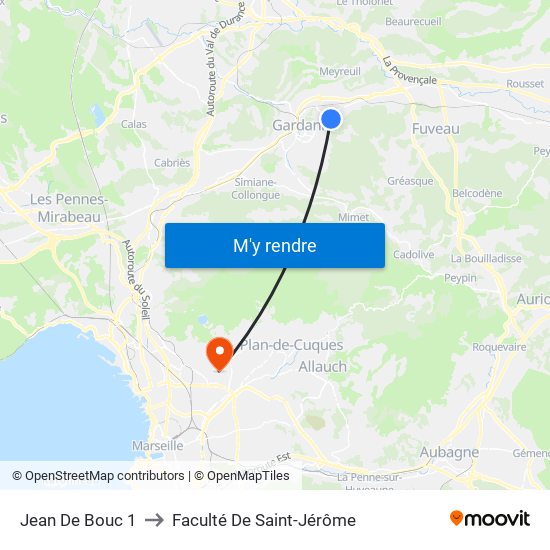 Jean De Bouc 1 to Faculté De Saint-Jérôme map