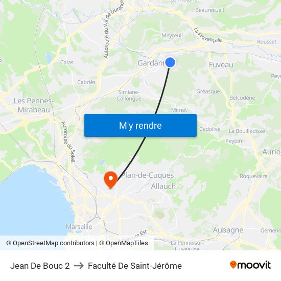 Jean De Bouc 2 to Faculté De Saint-Jérôme map