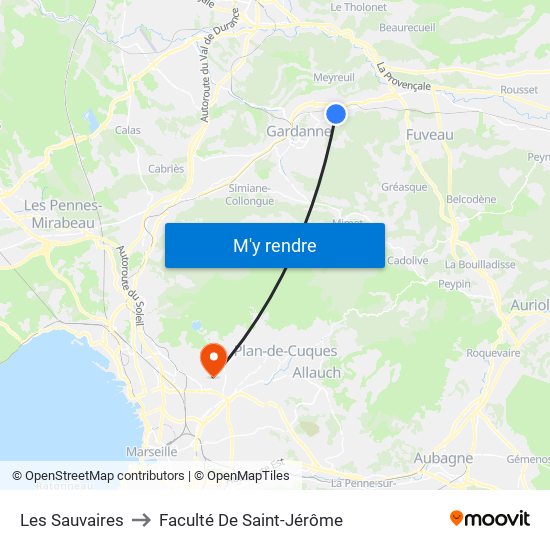 Les Sauvaires to Faculté De Saint-Jérôme map