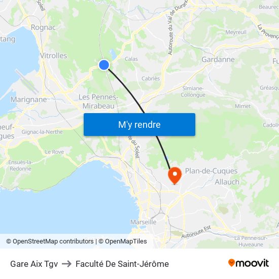 Gare Aix Tgv to Faculté De Saint-Jérôme map