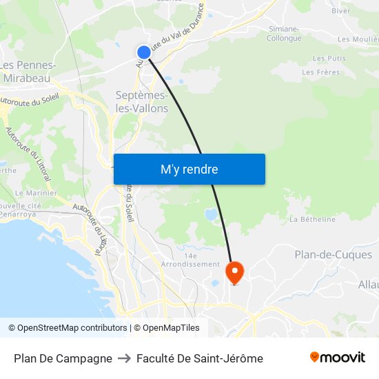 Plan De Campagne to Faculté De Saint-Jérôme map