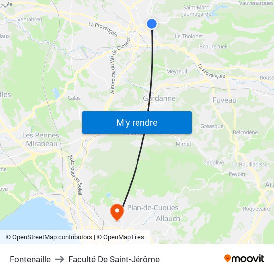 Fontenaille to Faculté De Saint-Jérôme map