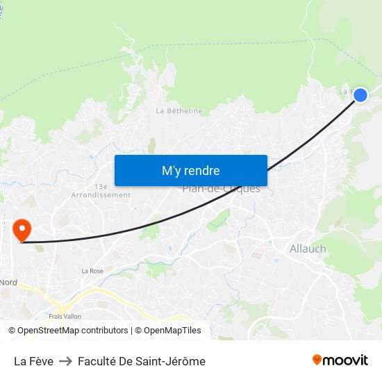 La Fève to Faculté De Saint-Jérôme map