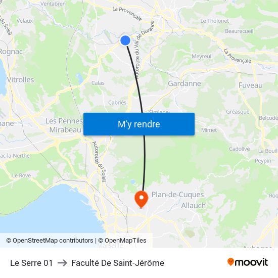 Le Serre 01 to Faculté De Saint-Jérôme map