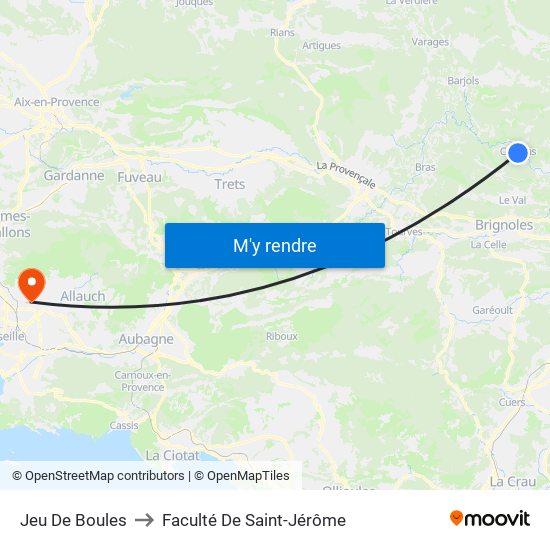 Jeu De Boules to Faculté De Saint-Jérôme map