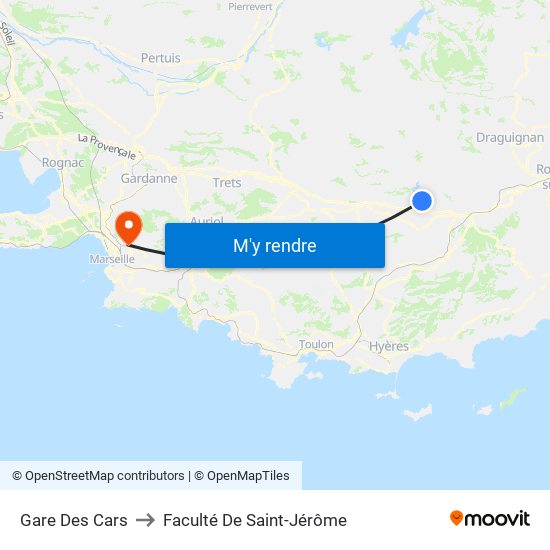 Gare Des Cars to Faculté De Saint-Jérôme map