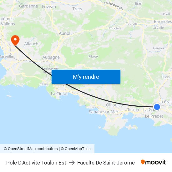 Pôle D'Activité Toulon Est to Faculté De Saint-Jérôme map