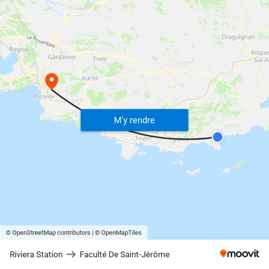 Riviera Station to Faculté De Saint-Jérôme map