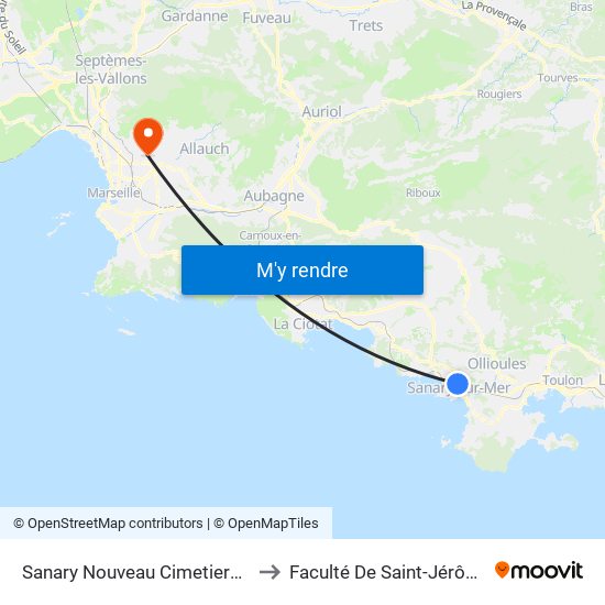 Sanary Nouveau Cimetiere N to Faculté De Saint-Jérôme map